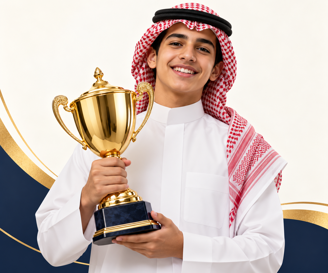 طالب سعيد يحمل كأس التفوق