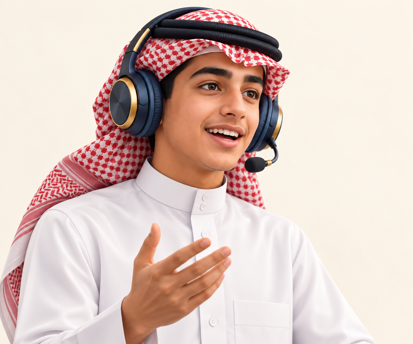 طالب يتحدث ويستمع باستخدام سماعة الرأس