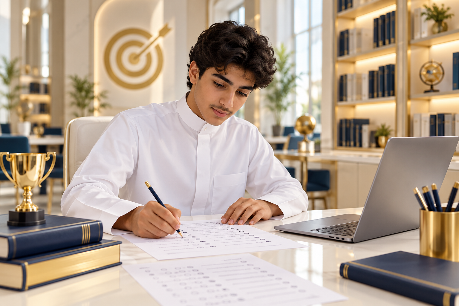 طالب سعودي يستعد لاختبار اللغة الإنجليزية